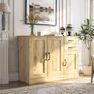 Sunvega Modern Oak Wood Buffet Sideboard with 2 Doors and 2 Drawers