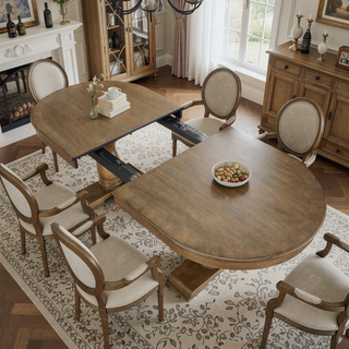 Sunvega Extendable Wooden Dining Table for 6 to 8 Persons with Curved Modern Design
