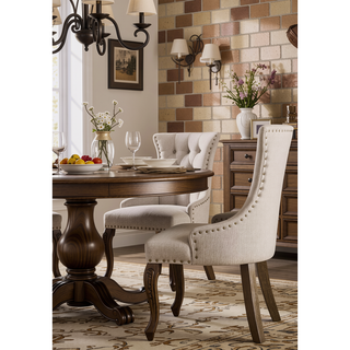 Sunvega Two-Tone Beige Fabric Side Chair with Reclaimed Gray Finish and Nailhead Trim