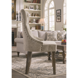 Sunvega Two-Tone Beige Fabric Side Chair with Reclaimed Gray Finish and Nailhead Trim