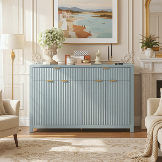 Sunvega Modern Scandinavian Buffet Cabinet with Wave Design and Adjustable Shelves