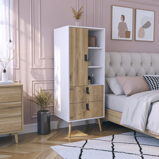 Sunvega White Macadamia Dresser with 3 Open Shelves 2 Drawers and 1 Door