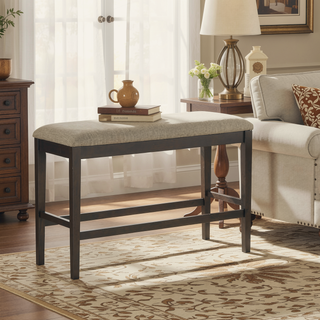 Sunvega Dark Brown Finish Counter Height Bench with Fabric Upholstery