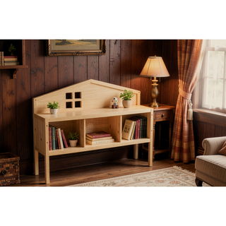 Sunvega Natural Wooden Montessori Floor Bed Frame with Fence and Door for Kids