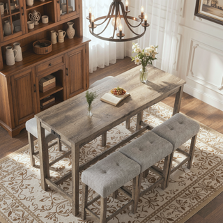 Sunvega Industrial Bar Table Set with Power Outlet and 4 Ergonomic Chairs for Living Room