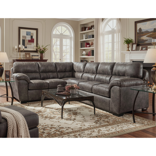 Sunvega Contemporary Fabric Pillow-top Arm Sectional Sofa with Sequoia Ash Color