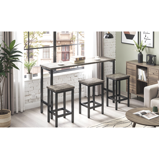 Sunvega 4-Piece Counter Height Dining Table Set with 3 Stools and Footrests