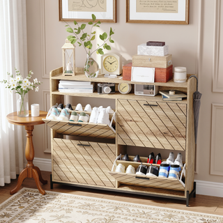 Sunvega Modern Rustic Wooden Flip Drawer Shoe Cabinet with Hidden Storage