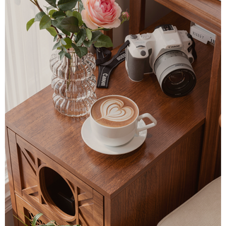 Sunvega American Style End Table with Charging Station Drawers and Arc Design