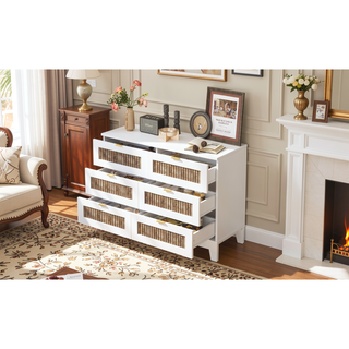 Sunvega White Farmhouse Queen Platform Bed with Wooden Strip Decoration and Plywood Slats