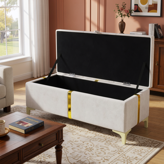 Sunvega Elegant Upholstered Storage Ottoman Bench with Metal Legs for Bedroom and Living Room