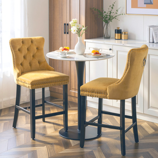 Sunvega Modern Velvet Upholstered Barstools with Button Tufted and Wooden Legs