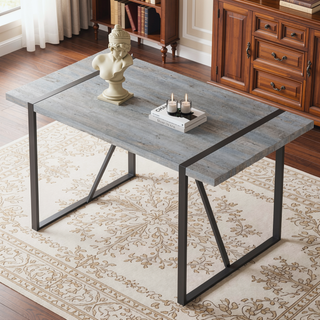 Sunvega Modern Simple Rectangular MDF Dining Table with Black Metal Legs for 4-6 People