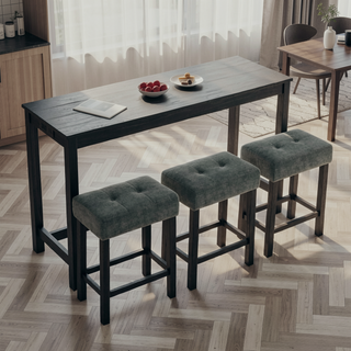 Sunvega 59 Inch Bar Table Set with Power Outlet and 3 Upholstered Stools for Kitchen