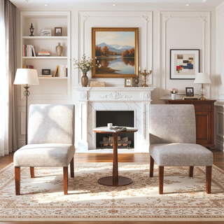 Sunvega Contemporary Accent Chair Set of 2 with Round Wood Table for Bedroom