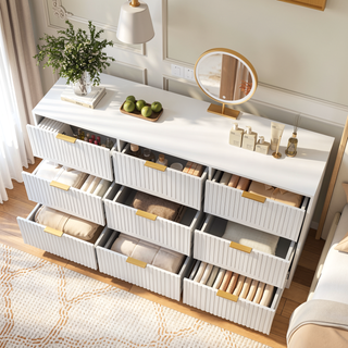 Sunvega Modern Wavy Pattern 6-Drawer Dresser with Ample Storage for Bedroom
