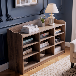 Sunvega Dark Taupe Wooden Entryway Organizer Bench with Nine Storage Shelves