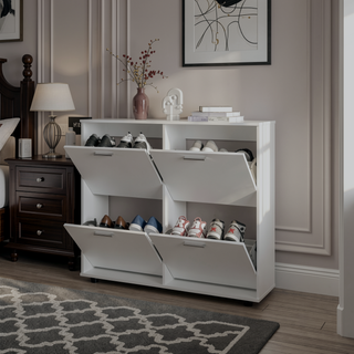 Sunvega Modern Tilt-Out Shoe Storage Cabinet with Scratch-Resistant White Finish