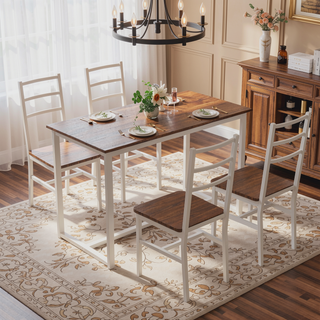 Sunvega Industrial Style Five-Piece Table and Chair Set with Backrest for Various Scenarios