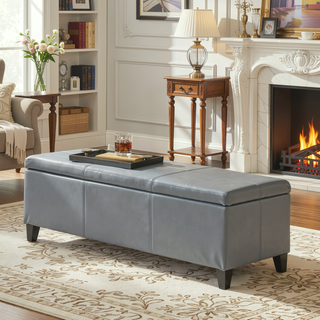 Sunvega Contemporary Upholstered Storage Ottoman Bench with Stitched Details
