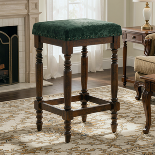Sunvega Distressed Wooden Farmhouse Barstools with Faux Leather Seat, Counter-Height