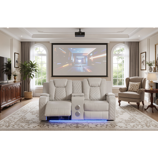 Sunvega Faux Leather Power Reclining Loveseat with LED Lighting and USB Ports