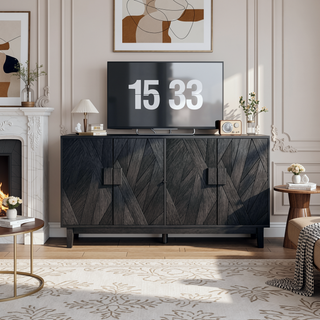 Sunvega Modern Geometric Solid Wood Storage Cabinet for Living Room Dining Kitchen