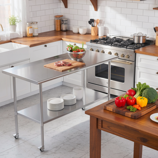 Sunvega NSF Certified Stainless Steel Prep Table with Wheels and Adjustable Undershelf