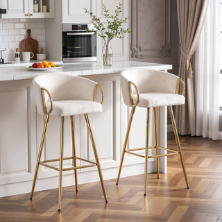 Sunvega 26 Inch Set of 2 Velvet Bar Stools with Chrome Footrest and Golden Leg