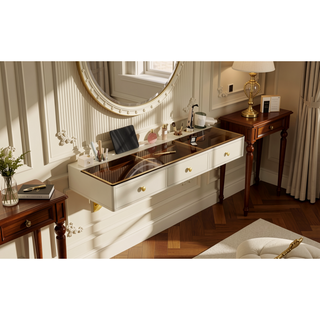 Sunvega Multifunctional Floating Vanity Table with Drawers for Bedroom and Bathroom