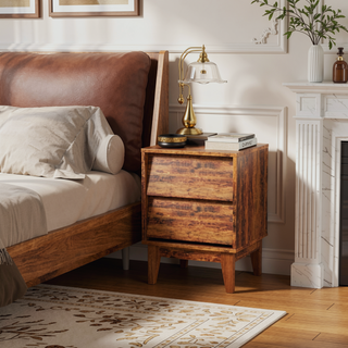 Sunvega Vintage-Style Bevel Design MDF Nightstand with Hidden Drawer Pulls