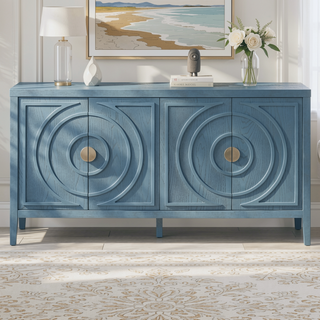 Sunvega Retro Sideboard Door with Circular Groove Design Round Metal Handle for Entrance