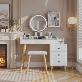 Sunvega Vanity Table with Adjustable Mirror Spacious Drawer and Matching Stool