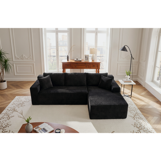 Sunvega Plush L-Shaped Cloud Sectional Sofa with Corduroy Fabric for Living Room