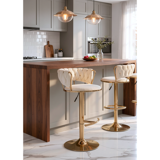 Sunvega Set of 2 Swivel Bar Stools with Chrome Footrest and Adjustable Height