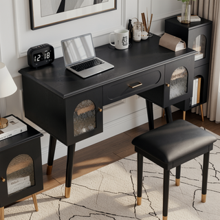 Sunvega Modern Black Vanity Makeup Table with Organizer and Charging Port
