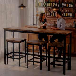 Sunvega 4-Piece Counter Height Dining Table Set with 3 Stools and Footrests