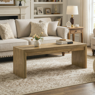 Sunvega Light Brown Oak Finish Wood Dining Bench with Panel Legs for Entryway