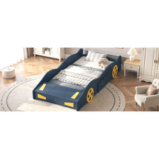 Sunvega Twin Size Race Car Bed with Wheels Storage and Sturdy Wood Construction