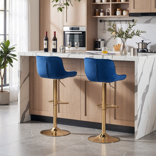 Sunvega Adjustable Velvet Swivel Bar Stool with Chrome Base and Golden Legs, Set of 2