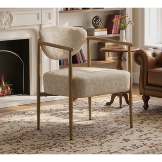 Sunvega Beige PU Leather Soft and Comfortable Chair with Metal Frame for Living Room