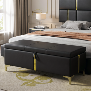 Sunvega Elegant Upholstered Storage Ottoman Bench with Metal Legs for Bedroom and Living Room