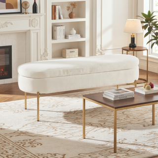 Sunvega Glam Velvet Upholstery Storage Bench with Gold Metal Base and Flip Top Lid