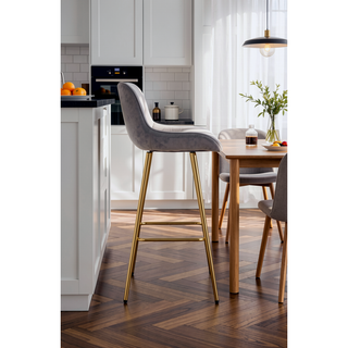 Sunvega 30 inch Set of 2 Blue Velvet Bar Stools with Chrome Footrest and Golden Legs
