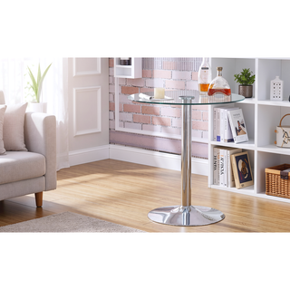 Sunvega Modern Minimalist 35 Inch Round Glass Dining Table with Silver Metal Legs
