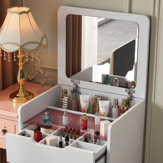Sunvega 3 in 1 Vanity Desk with Flip Top Mirror and Glass Desktop for Bedroom