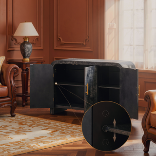 Sunvega Retro Minimalist Curved Sideboard with Gold Handles and Adjustable Shelves for Living Room
