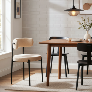 Sunvega Modern Dining Chairs with Tufted Beige Boucle Fabric and Curved Back