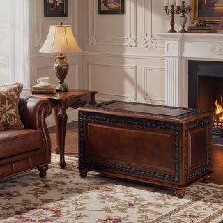 Sunvega Deep Tobacco Cedar Chest with Ornate Detailing and Flip Open Top