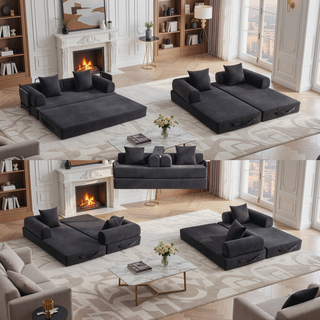 Sunvega Foldable Compressible Sofa with Metal Frame and Cushions for Small Spaces